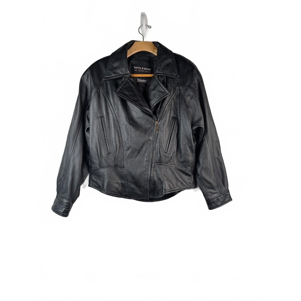 VTG 90's Wilsons black leather moto cropped jacket Size Large